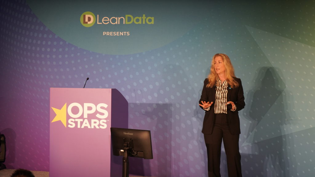 Tiffani Bova delivering her keynote address on Day Two of OpsStars 2022.