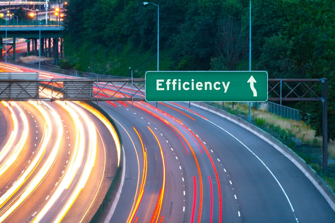 Freeway with a sign labeled "Efficiency."